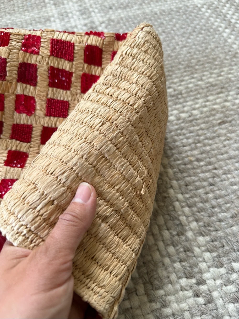 Anthropologie Sequin Raffia Tote red